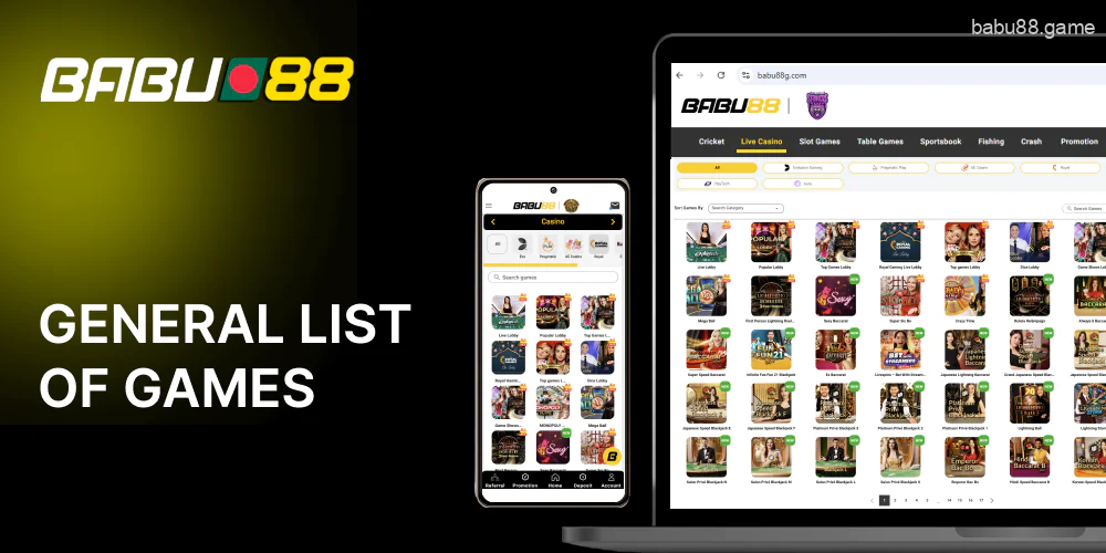 You will see a general list of Babu88 games