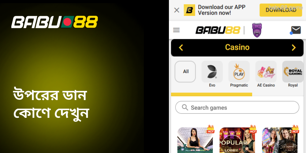 উপরের ডান কোণে Babu88 দেখুন।