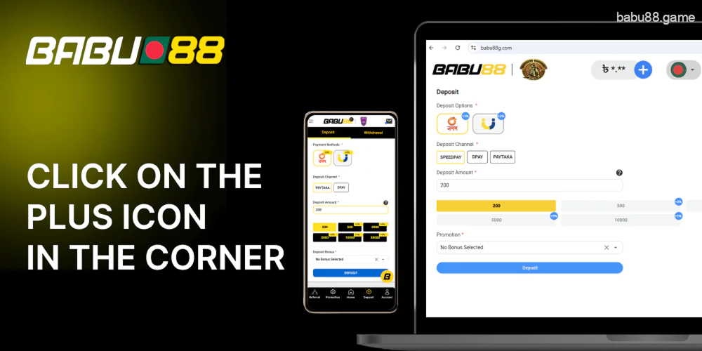 Click on the plus icon Babu88