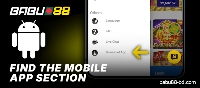Find the section to download the Babu88 Android app