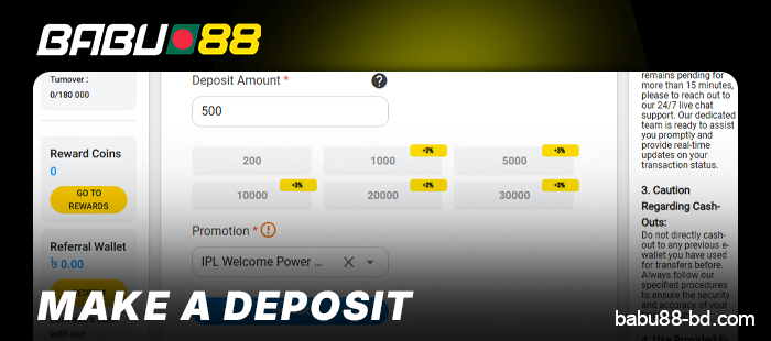 Deposit funds into your Babu88 account with chosen bonus