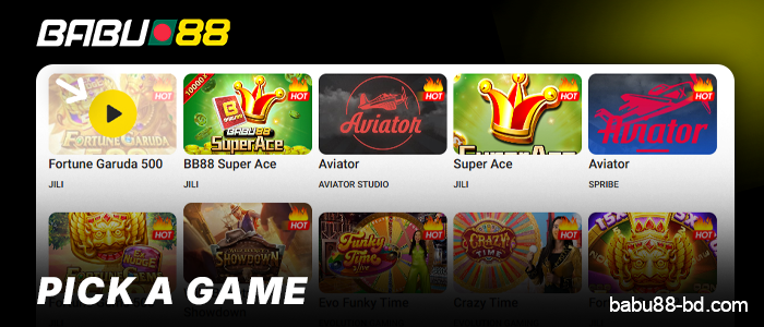 Choose a casino game on the Babu88 website