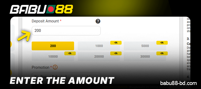 Enter the deposit amount on Babu88 Bangladesh