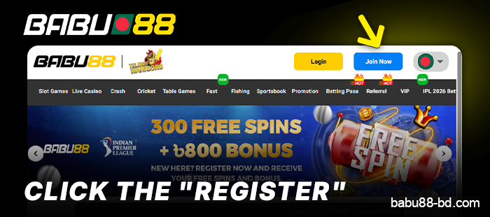 Click the “Join Now” button in the Babu88 menu