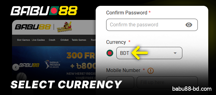 Select your currency when registering with Babu88