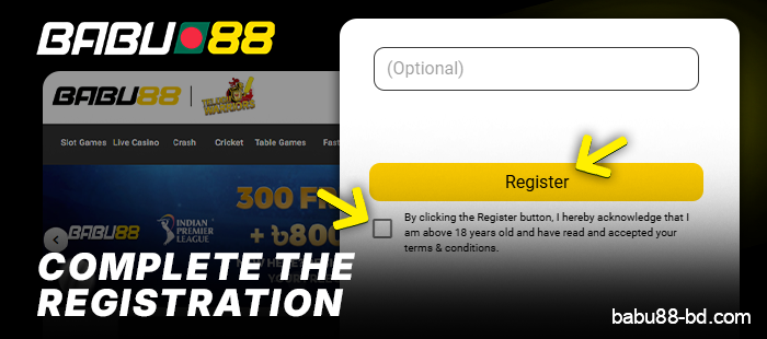 Complete your registration with Babu88 Bangladesh